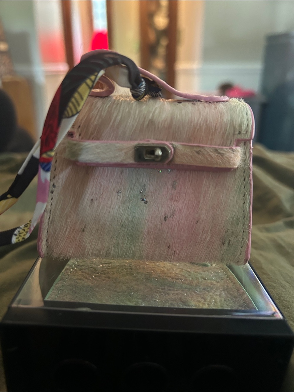 Pastel Pink Hair-calf Mini Top-Handle Bag